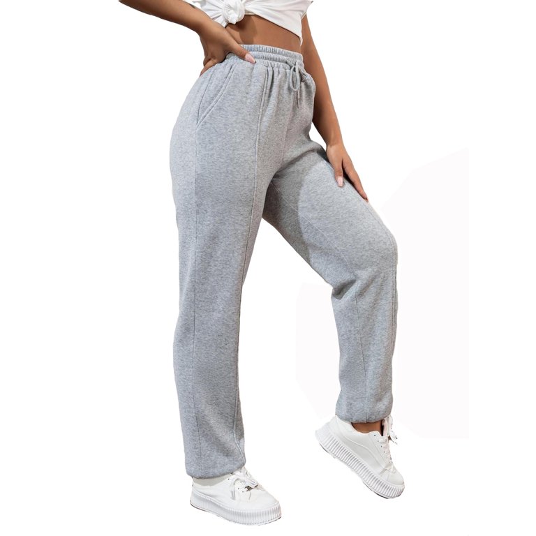 Womens Casual Pants Elastic Waist Solid Sweatpants Grey XS 