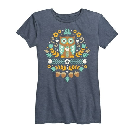 Scandinavian Folk Owl - Women And Plus Size Short Sleeve Graphic T-Shirt