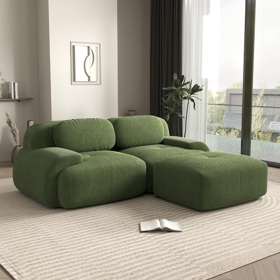 YWEN 81.8 Inch L-Shaped Modular Sectional Sofa, 2-Seater Cloud Couch with Deep Seat, Boneless Couch with Pillows for Living Room Apartment, Green