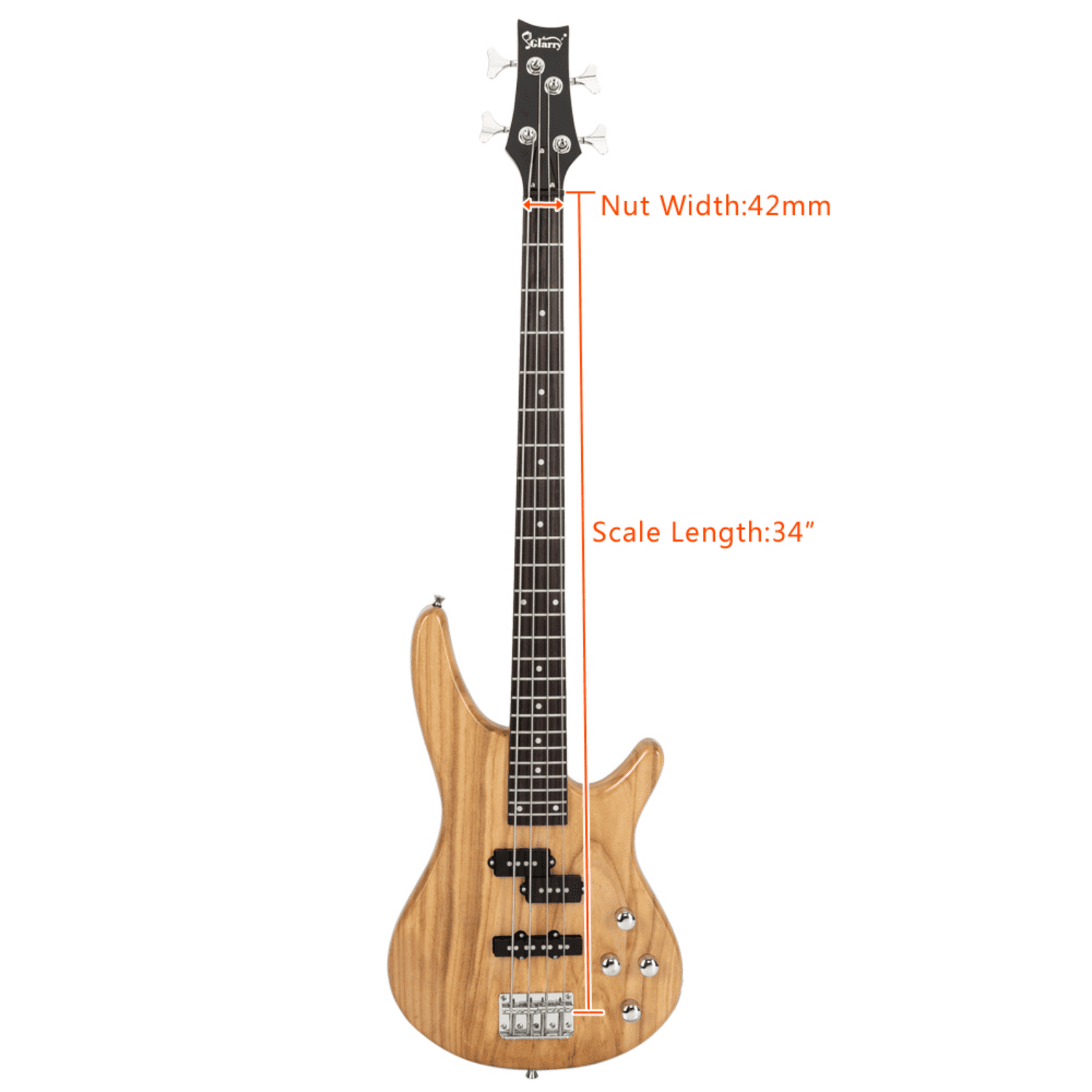 Hassch Full Size Electric Bass Guitar, 4 String Bass Beginner Kit with Bag, Strap, Plectrum, Amp Wire and Wrench Tool, Burlywood