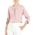 thumbnail image 6 of Unique Bargains Women's 3/4 Sleeve Round Neck Keyhole Pleated Shirred Work Top L Pink, 6 of 8