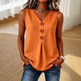 thumbnail image 2 of Womens Linen Tank Tops Summer Casual Sleeveless V Neck Button Camisole Top Blouse Size 5XL, 2 of 4