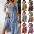 thumbnail image 2 of New Spring/Summer Short-Sleeved Square Neck Floral Dress, 2 of 6
