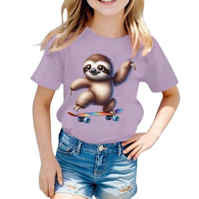 T-Shirts Imprimés pour Filles, Manches Courtes, Col Rond, Hauts d'Été pour Filles 10-11 Ans