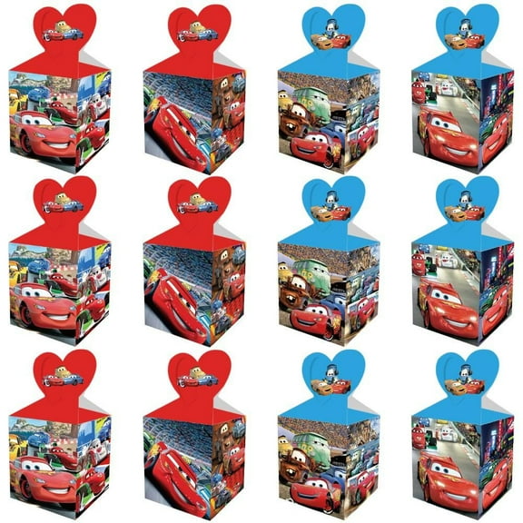 12 Pcs cars Party Candy Boxes for Anime Theme Birthday Party Supplies Decor, Kids Birthday Game Party Kraft Paper Gift Bag Decoration
