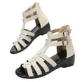 thumbnail image 4 of CQONEPT Summer Strappy Flat Sandals,Women's Gladiator Sandal Flat Strap Sandals Low Wedge Sandals Ankle Buckle Flat Fisherman Thong Cross Strappy Sandals Size 5.5 White, 4 of 8
