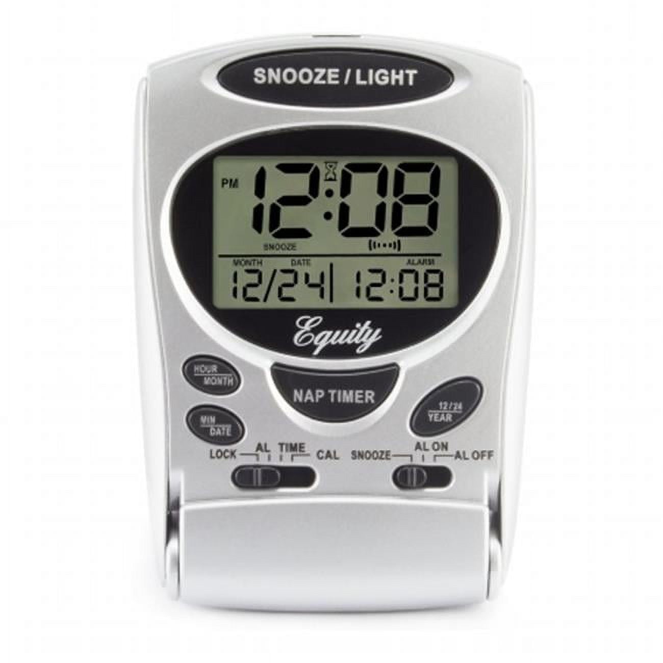 Equity 31300 Fold-up Silver Digital Travel Alarm with Nap Timer and Backlight