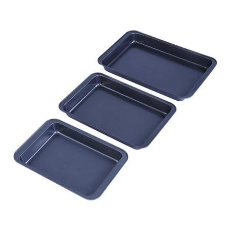 Oven Tray Big HERCHR Set of 3 Rectangle Baking Trays Toaster Oven Cupcake Carbon Steel Roasting Pans Bakeware Cookie Sheets Nonstick Kitchen Utensils, Non Toxic, Easy Clean, Mirror Finish, Rust Free ()