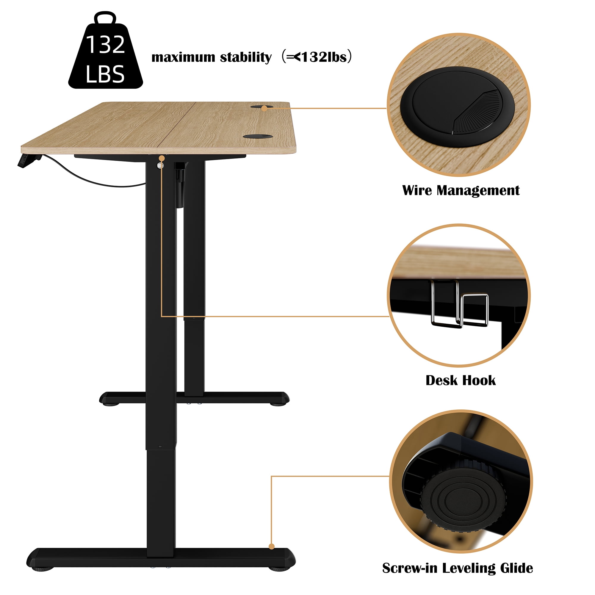 Walsunny Electric Standing Desk, Height Adjustable Desk 48" x 24" Ergonomic Stand Up Desk with Electric Lift & Memory Preset for Home Office, Walnut & Black