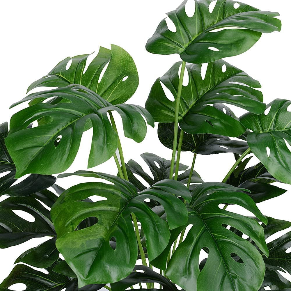 Artificial Monstera Deliciosa Plant，18 Leaves Artificial Tropical Monstera， Faux Fake Monstera Turtle Leaf Tropical Large Palm Tree Leaves Plant Outdoor UV Resistant Plastic Plants (A)