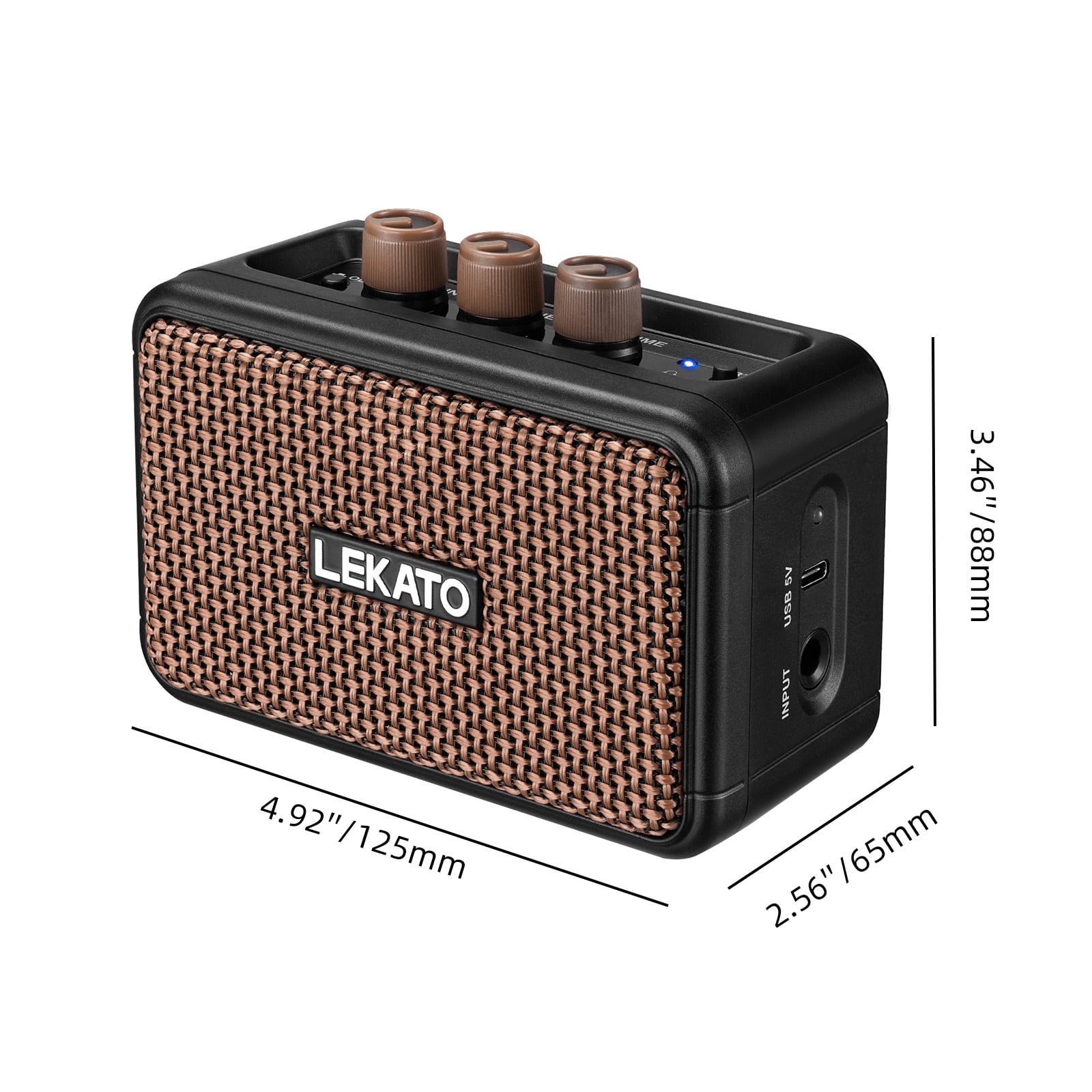 LEKATO Mini Electric Guitar Amplifier Dual Speakers 5W Rechargeable Guitar Amp Bluetooth with Clean Overdrive Effects Retro Portable Small Guitar Amp for Practice