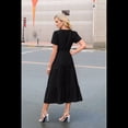 thumbnail image 3 of Vestido Negro de Larga con Cuello en V, Plisado y Mangas Abullonadas, Talla L, 3 of 4