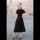 thumbnail image 3 of Vestido Negro de Larga con Cuello en V, Plisado y Mangas Abullonadas, Talla L, 3 of 4