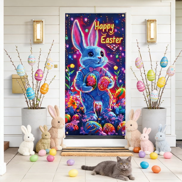 Decoraciones de Pascua, adornos de Pascua, regalos de Pascua, cortina de puerta de Pascua, decoraciones para fiestas, cubierta de puerta de fibra de poliéster