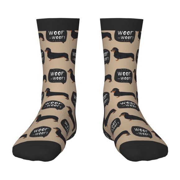 Kdxio Dachshund Dog Woof Print Children's Socks for Daily Wear and Sports Use Colorblock Mid-Calf Design Breathable Material