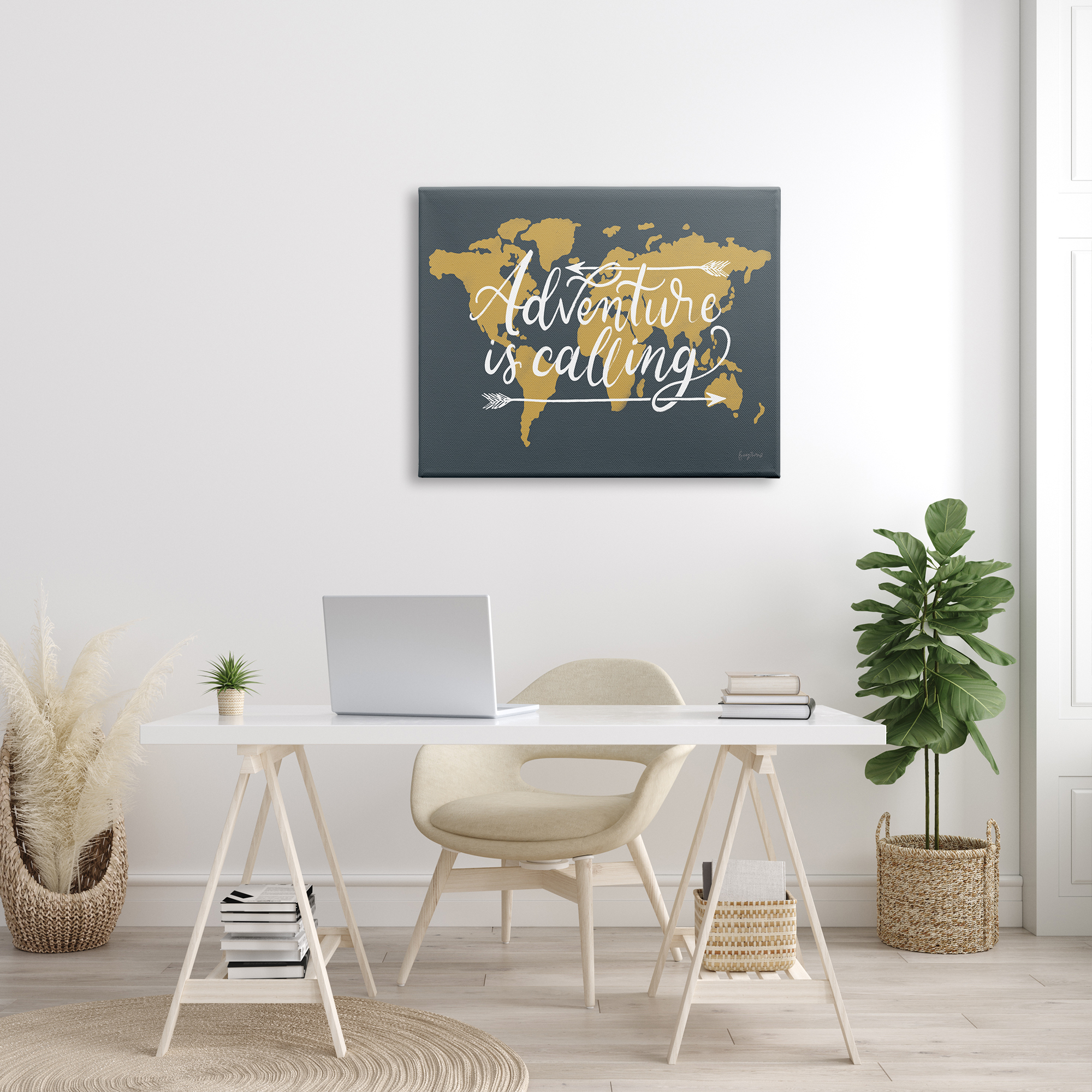 Stupell Industries Adventure is Calling Phrase Arrows over World Map Inspirational Painting Gallery Wrapped Canvas Print Wall Art, 30 x 40