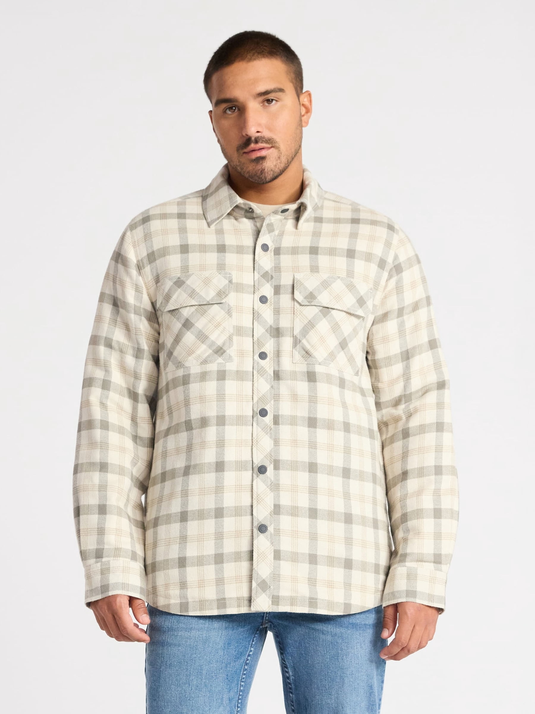 George Men's Shirt Jacket with Long Sleeves, High Pile Fleece Lining, Sizes S-3XL
