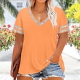 thumbnail image 5 of YUGYXL Womens T Shirts Plus Size Loose Fit Tops Color Block Short Sleeve Tees V Neck Summer Top Fashion Blouses Orange Tops L, 5 of 6