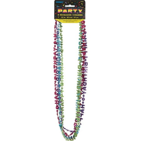 Happy Birthday Godiva - Metallic Happy Birthday Bead Necklaces, 4pk