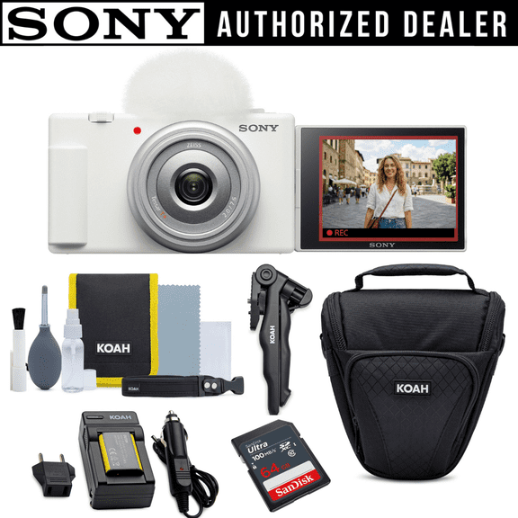 Sony ZV-1F Vlog Camera (ZV1F), 20.1MP 4K Compact Digital Camera for Vloggers, White 64GB Card Bundle