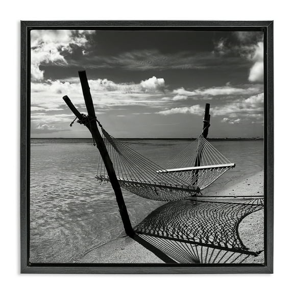 Stupell Industries Windward Beach Hammock Coastal Photography Black Floater Framed Canvas Art Print Wall Art, 18 x 18