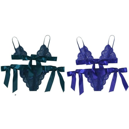 2-Pack Women Bra Underpant Scalloped Trim Tie Side Lace Set Lingerie Bow 3x Lingerie plus Size Push up Night Bra Bust up And Lingerie Set Satin Dress Vintage Negligee Large Lingerie for Women