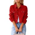 thumbnail image 2 of LYMAYTER Women Fashion Jacket Washed Button Up Cropped Short Denim Jacket Spring/Summer Long Sleeve Coats S-3XL, 2 of 8