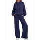 thumbnail image 1 of Conjuntos Deportivos de Dos Piezas para Mujer, Ideales para Otoño. Incluyen Sudadera con Cordón Ajustable y Pantalón Deportivo de Pierna . Azul Marino XL, 1 of 9