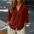 thumbnail image 6 of Women's Casual V Neck Button 3/4 Sleeve Linen Blouse Loose Fit Solid Color Tops for Summer, 6 of 6