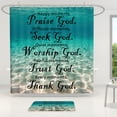 thumbnail image 3 of 4pcs Blue Sea Water Blessing Words Waterproof Insulation Home Decor Bathroom Shower Curtain with 12 Hooks Bathroom Non-slip Mat U-shaped Floor Mat and Round Toilet Seat Mat Bathroom Set All-scenario, 3 of 9