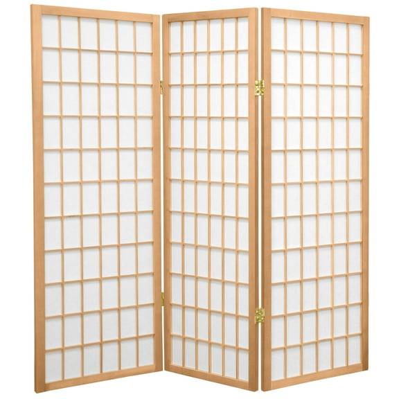 4 ft. Tall Window Pane Shoji Screen - Natural - 3 Panels