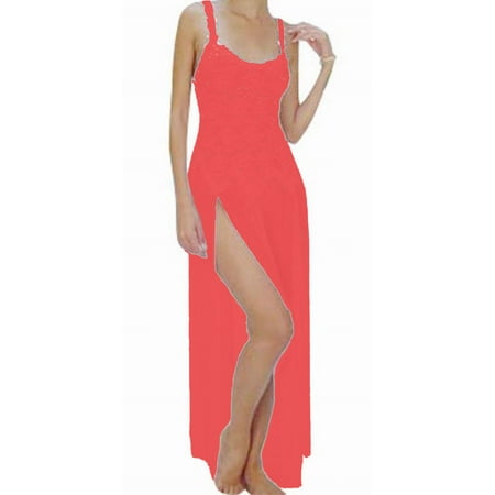 Flirtzy Soft Lace Sheer Fabric Gown Babydoll Chemise Lingerie Nightgown  Sleepwear with To-The-Waist Bodice and Matching Thong  Wedding  Anniversary  S  Red