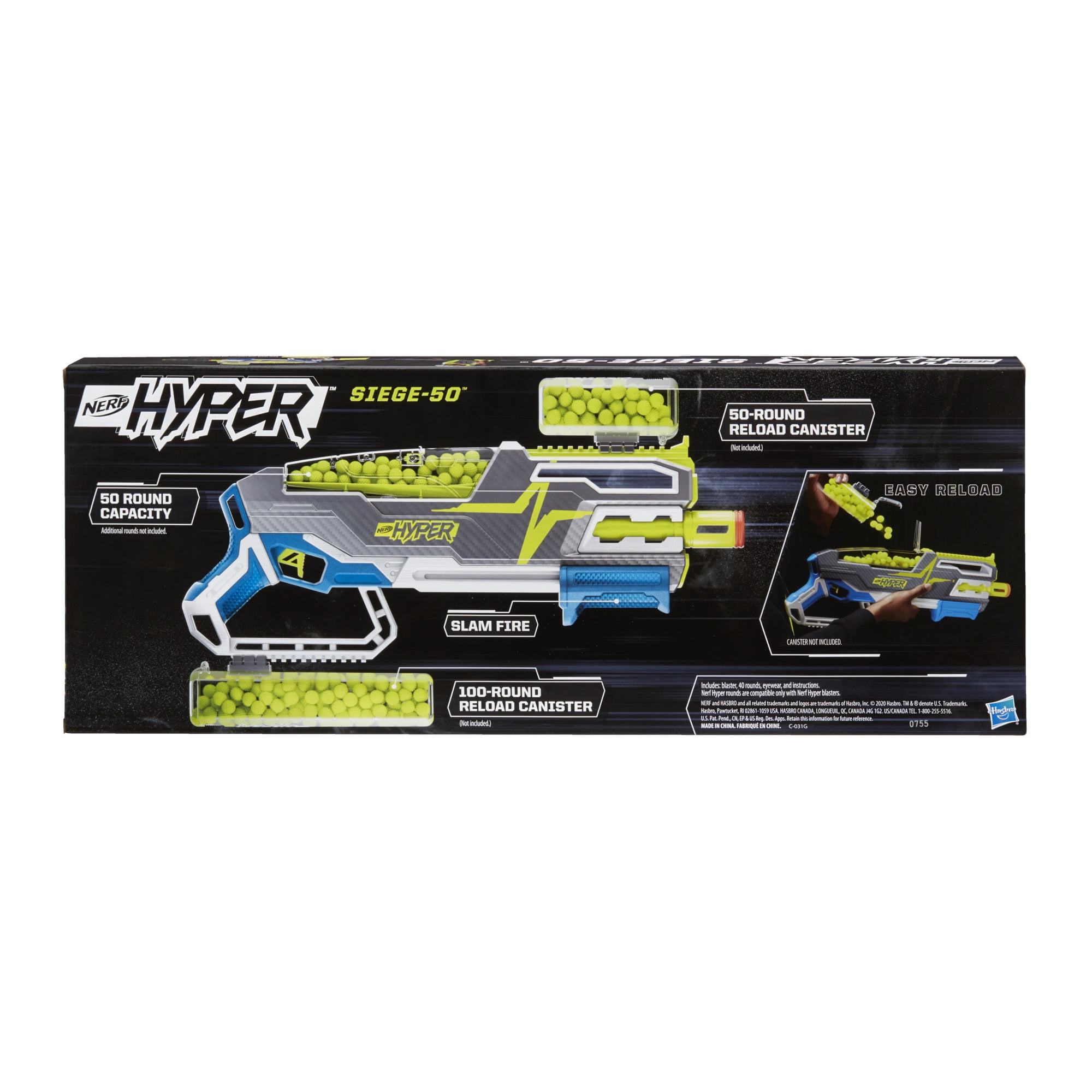 Nerf Hyper Siege 50 Pump Action Ball Dart Blaster with 40 Hyper Rounds For Outdoor Games Ages 14 and Up
