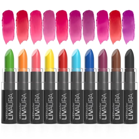 LIVAURA MOODmatcher Long Lasting Lipstick for Women 10 Pack – Color Changing Moisturizing Cream Lipsticks, Smudge Proof Lip Stick, Easy to Apply Lip Makeup