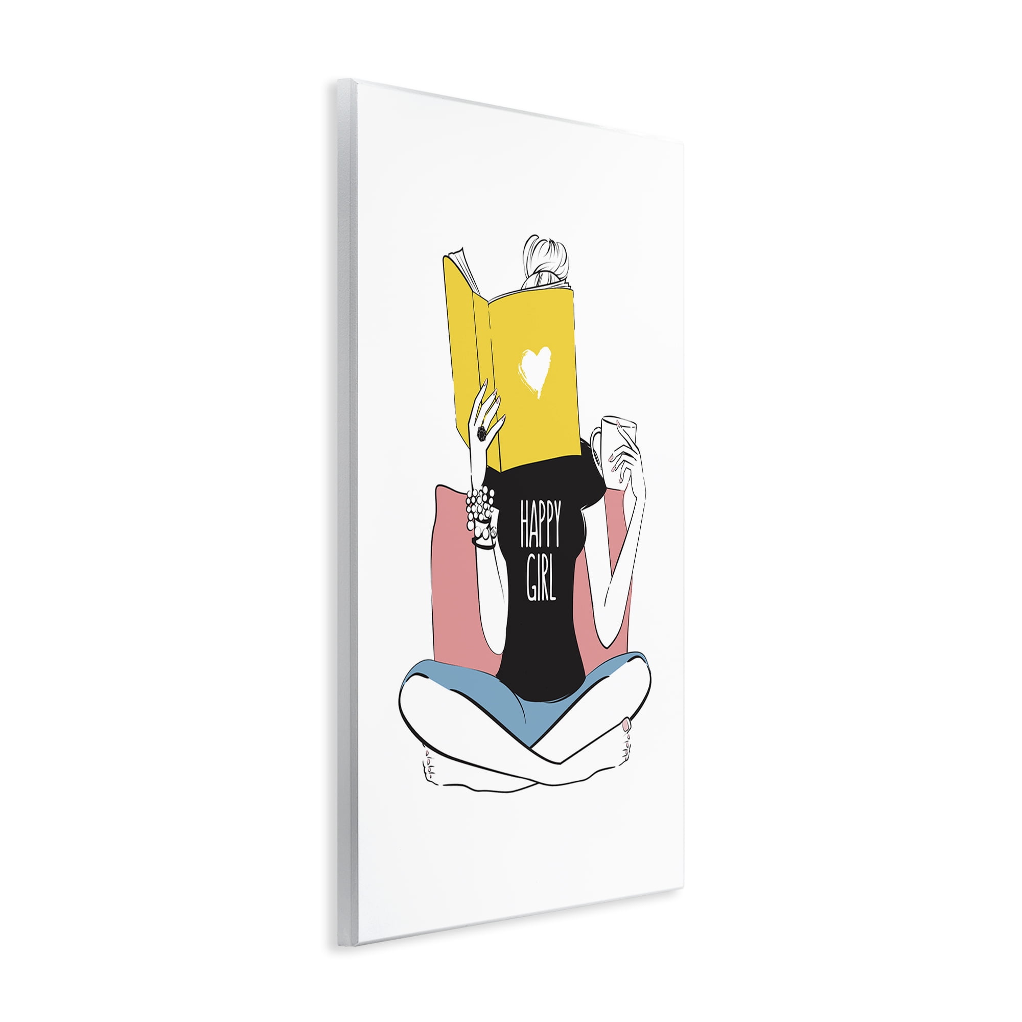 Stupell Industries Happy Reader Girl Novelty Painting Unframed Art Print Wall Art, 10 x 15
