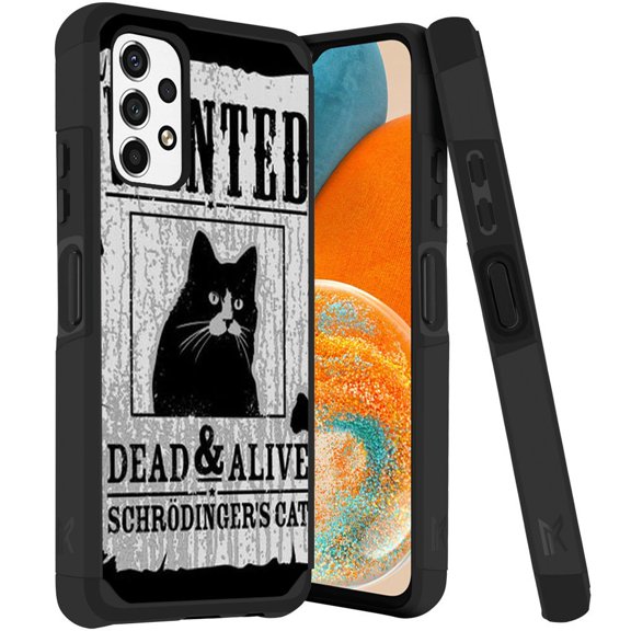 ANJ  Rugged Dual Layered Shockproof Slim Hybrid Case   Tempered Glass Cover Compatible with Samsung Galaxy A23 5G - Wanted Cat