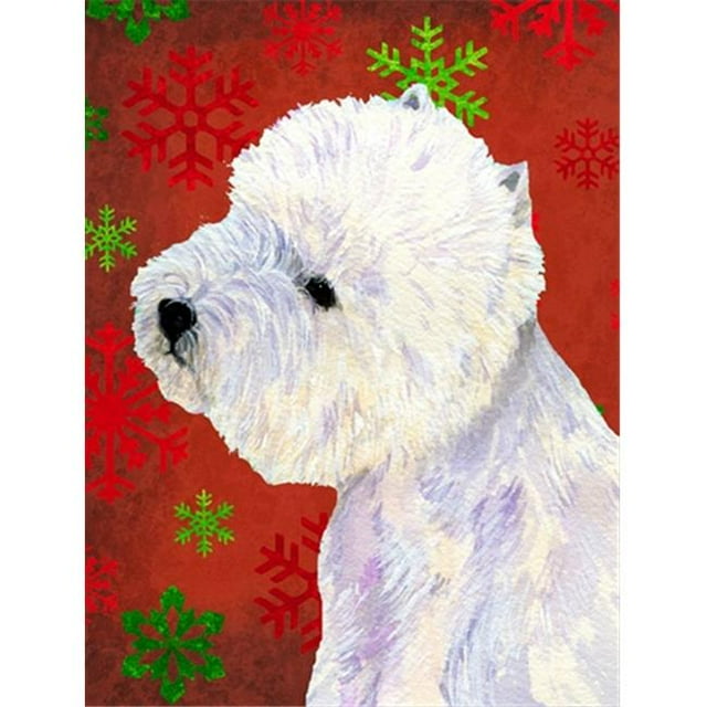 11 x 15 Po. Drapeau de Noël Flocons de Neige Rouge et Vert Westie, Taille Jardin