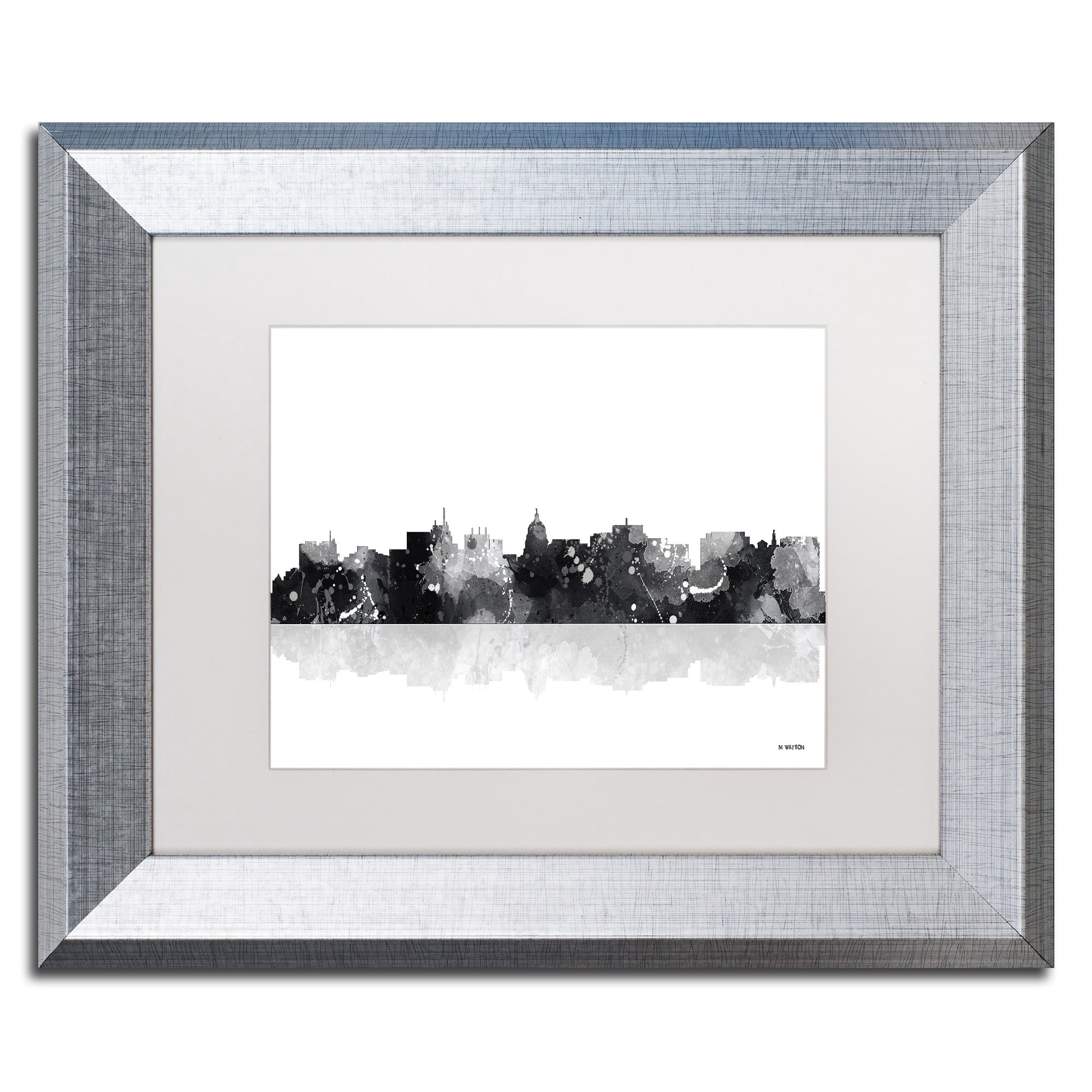 Trademark Fine Art "Madison Wisconsin Skyline BG-1" Canvas Art by Marlene Watson, White Matte, Silver Frame