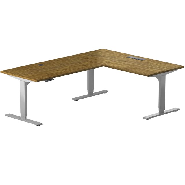 Progressive Desk L en Forme de Bureau Debout 78 "x60", Coin Debout Bureau Réglable en Hauteur Électrique, 3 Étapes - Hickory Rustique, Cadre Gris