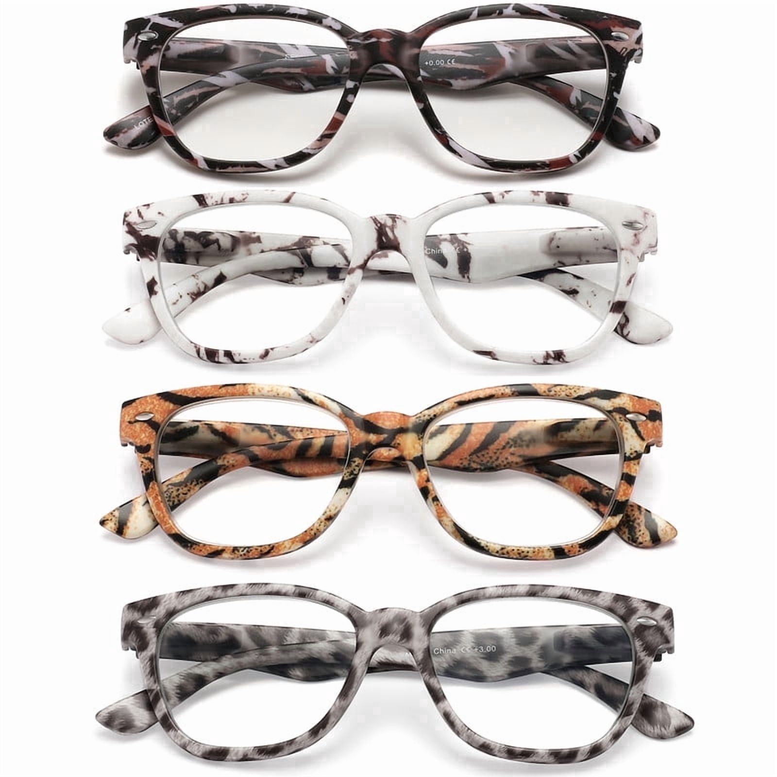 4 Pack Blue light blocking Reading Glasses for Women Men, Spring Hinge, PC frame, Lightweight, Colorful design, +1.5