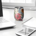 thumbnail image 3 of 12oz Stemless Wine Tumblers Pioneer Flower Vacuum Insulated Stainless Steel Travel Tumbler Cups Mug with Lid and Straw for Champaign,Cocktail,Beer with Cleaning Brush, 3 of 5