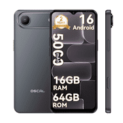 OSCAL FLAT 3C Unlocked Cell Phone,Android 16 Phone with 6.56" HD+ Display,5000mAh Battery,16(4+12)+64GB/1TB Expandable,32MP Rear Camera,IP54,DokeOS 5.0,Black