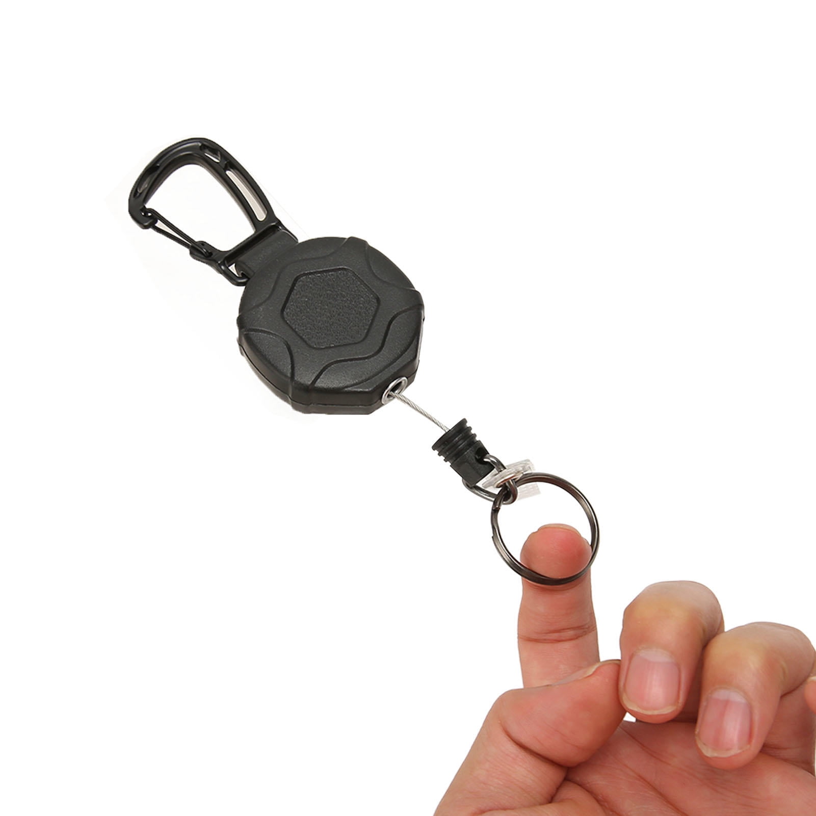 Rupoun 2Pcs Retractable Keychain with Heavy‑Duty Carabiner, Steel Wire Rope, Anti‑Loss ID Badge Holder, 31in Extension, Industrial ABS Design