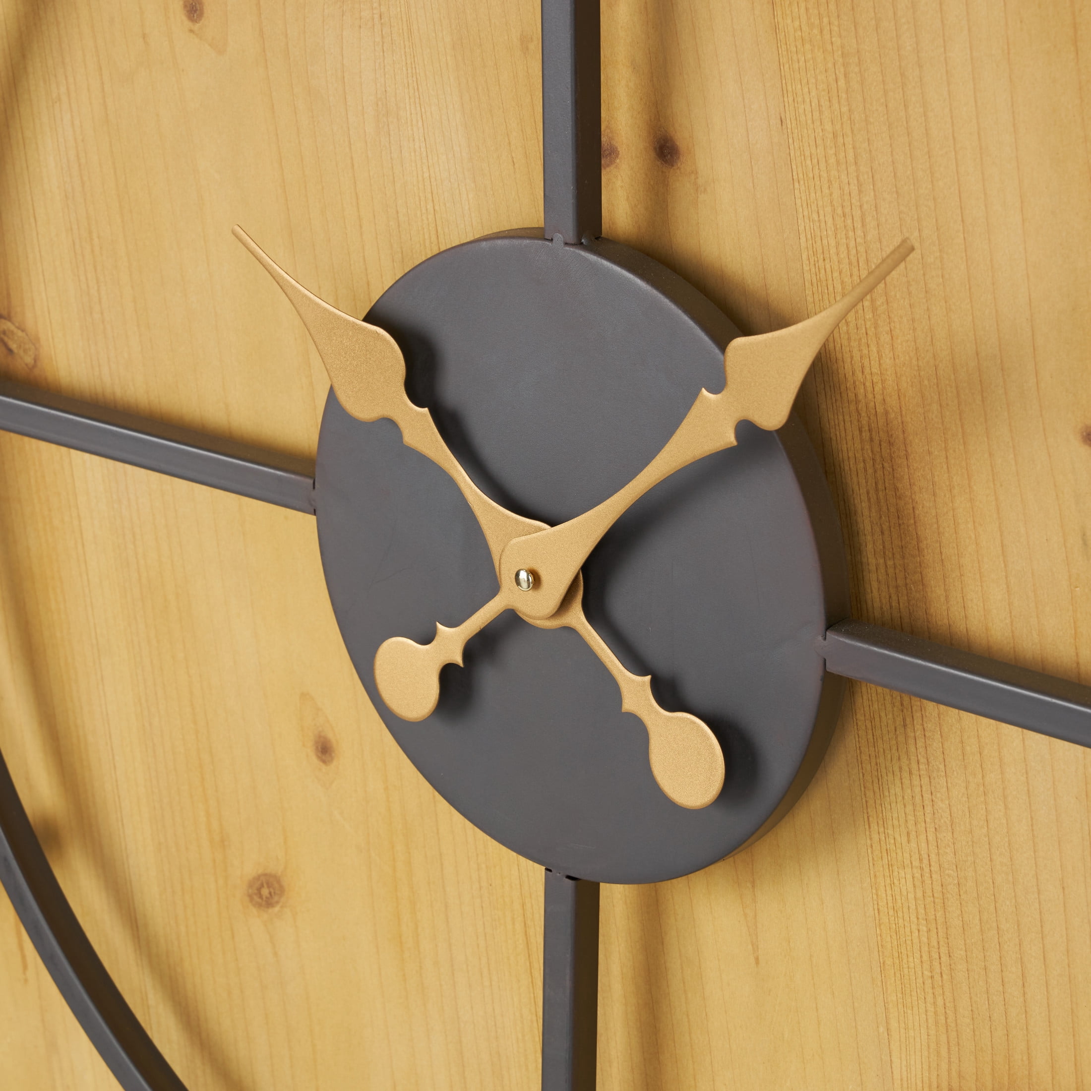 DecMode 40" Brown Wooden Large Wall Clock with Black Metal Framing