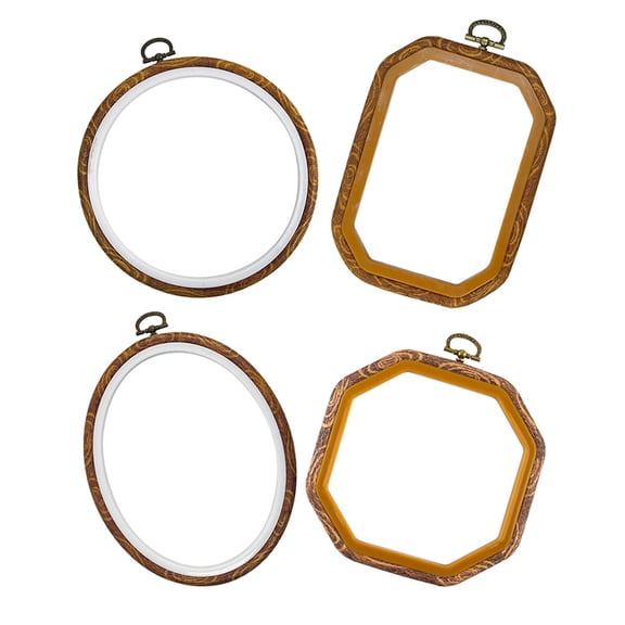 BESTYASH 4Pcs Embroidery Hoop Set Faux Wood DIY Sewing Craft Frames for Displaying Ornaments