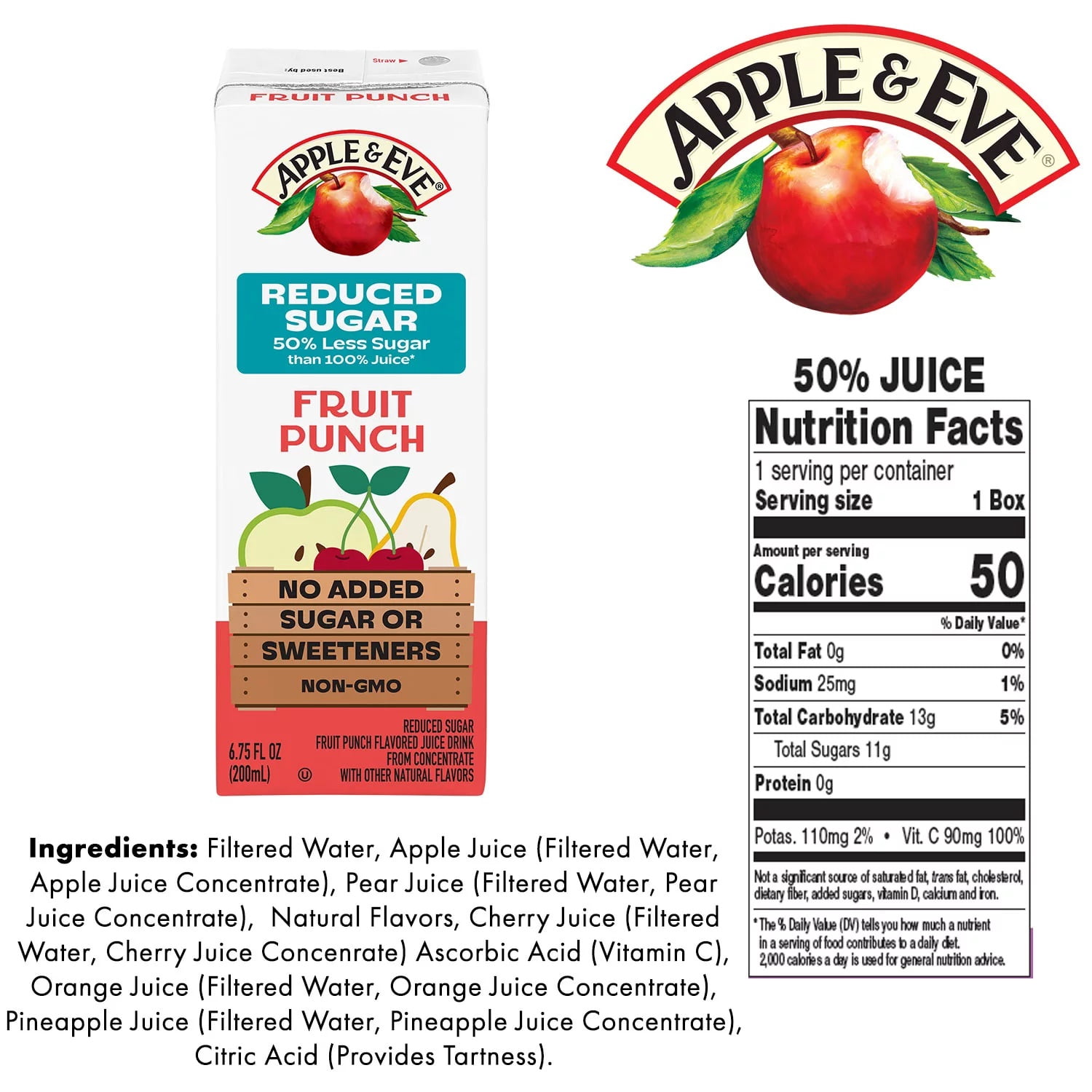 Apple & Eve Juice Reduced Sugar Variety Pack, 6.75 Fluid Ounce (Pack of 40)