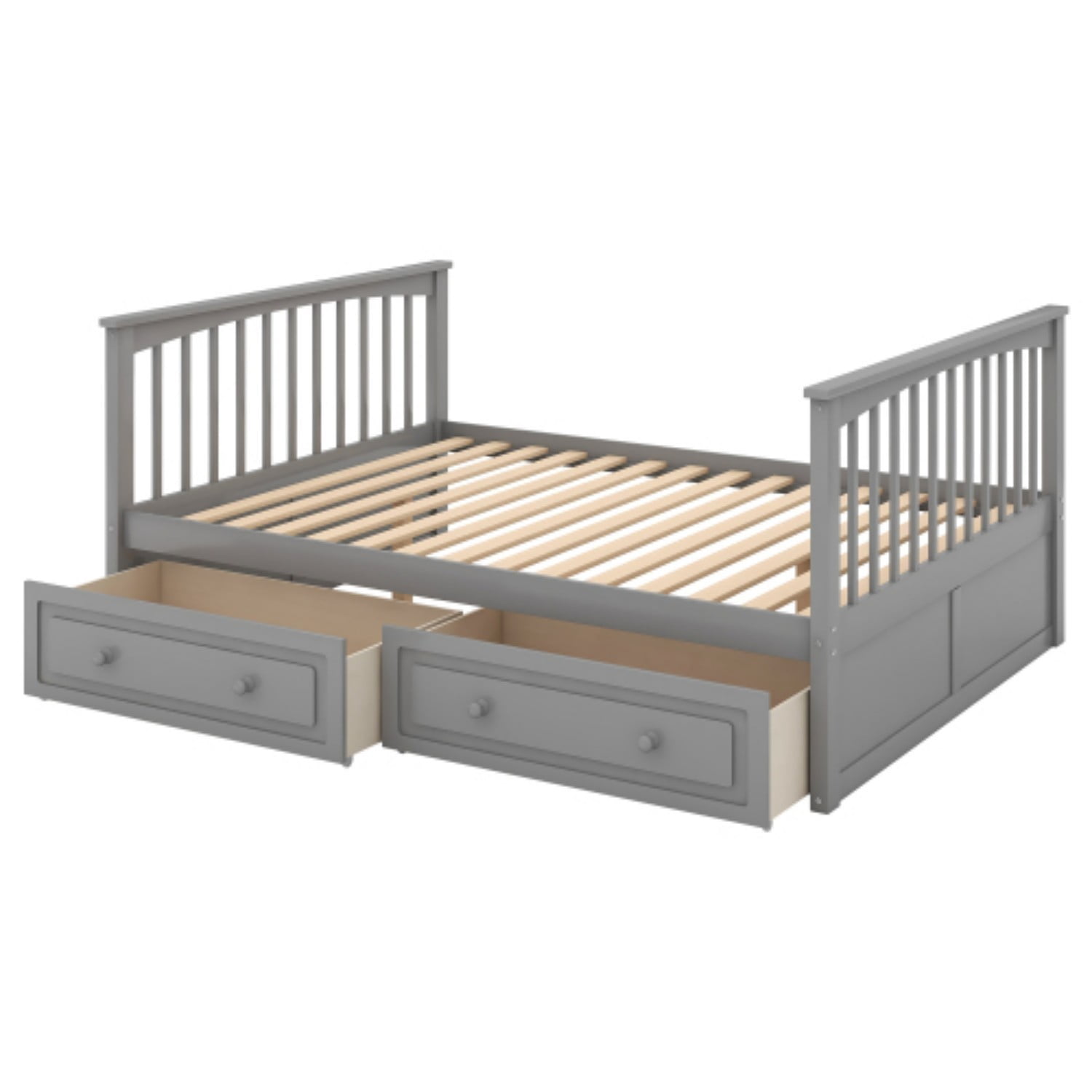 Full Over Full Bunk Bed with Storage Drawers, Convertible Wood Bunk Bed Frame with Safety Guardrails, Solid Pine Wood Kids & Adult Bed for Bedroom, Gray