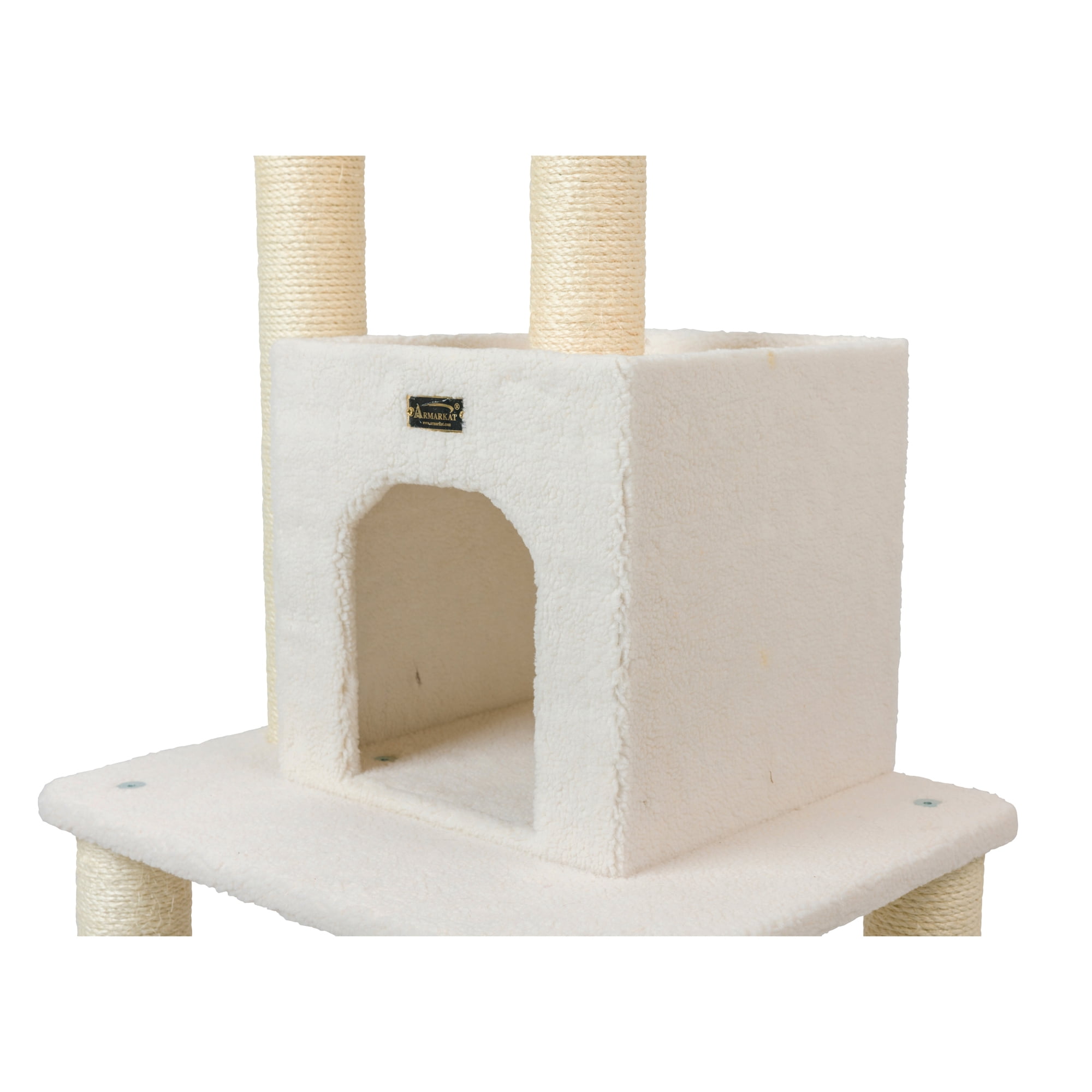 Armarkat 62-in Real Wood Cat Tree & Condo Scratching Post Tower, Ivory