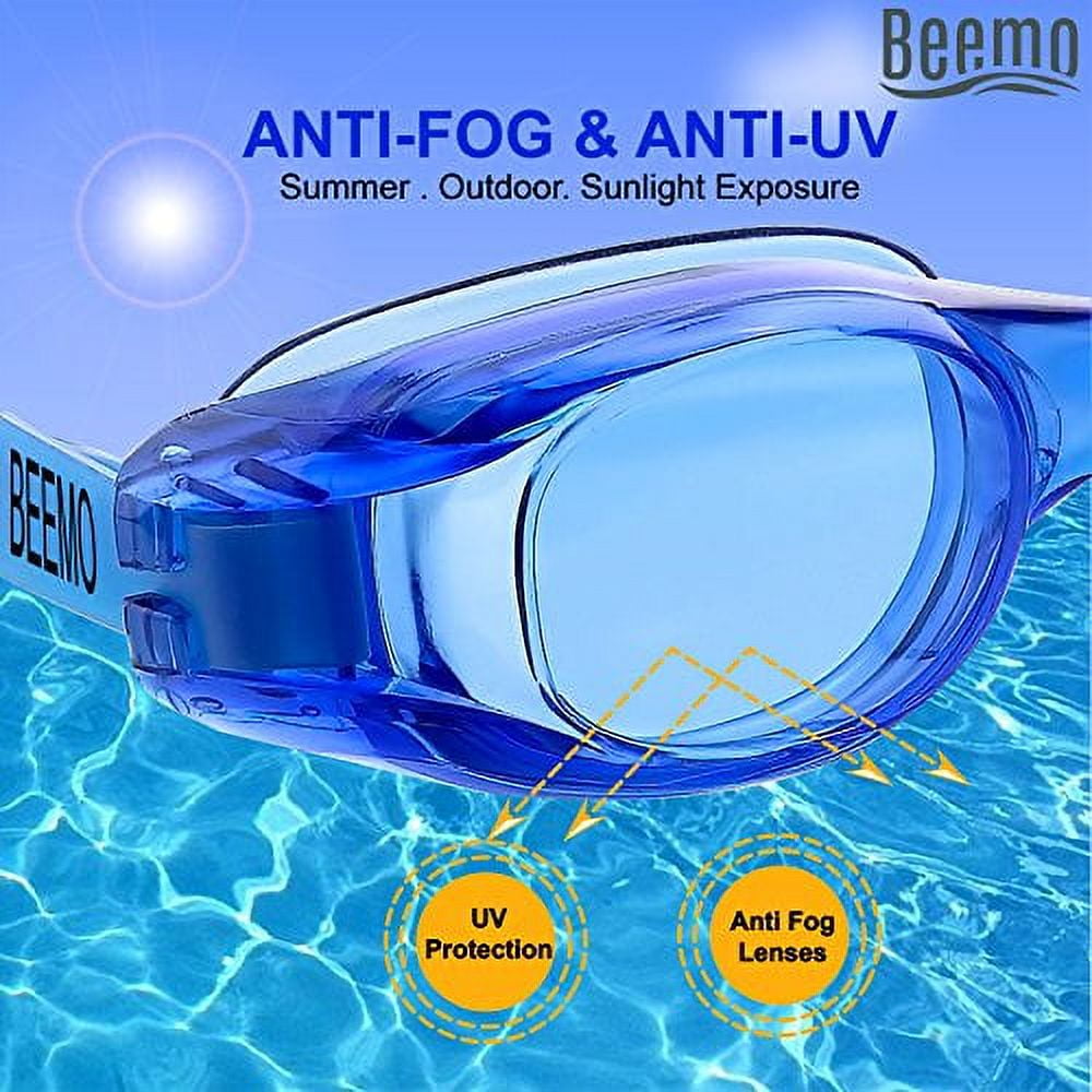 Swimming Goggles for Adults - Blue - Universal Leak Resistant Eye-Socket Fit, Ultra UV Protection, Fully Adjustable Latex Free Split Strap