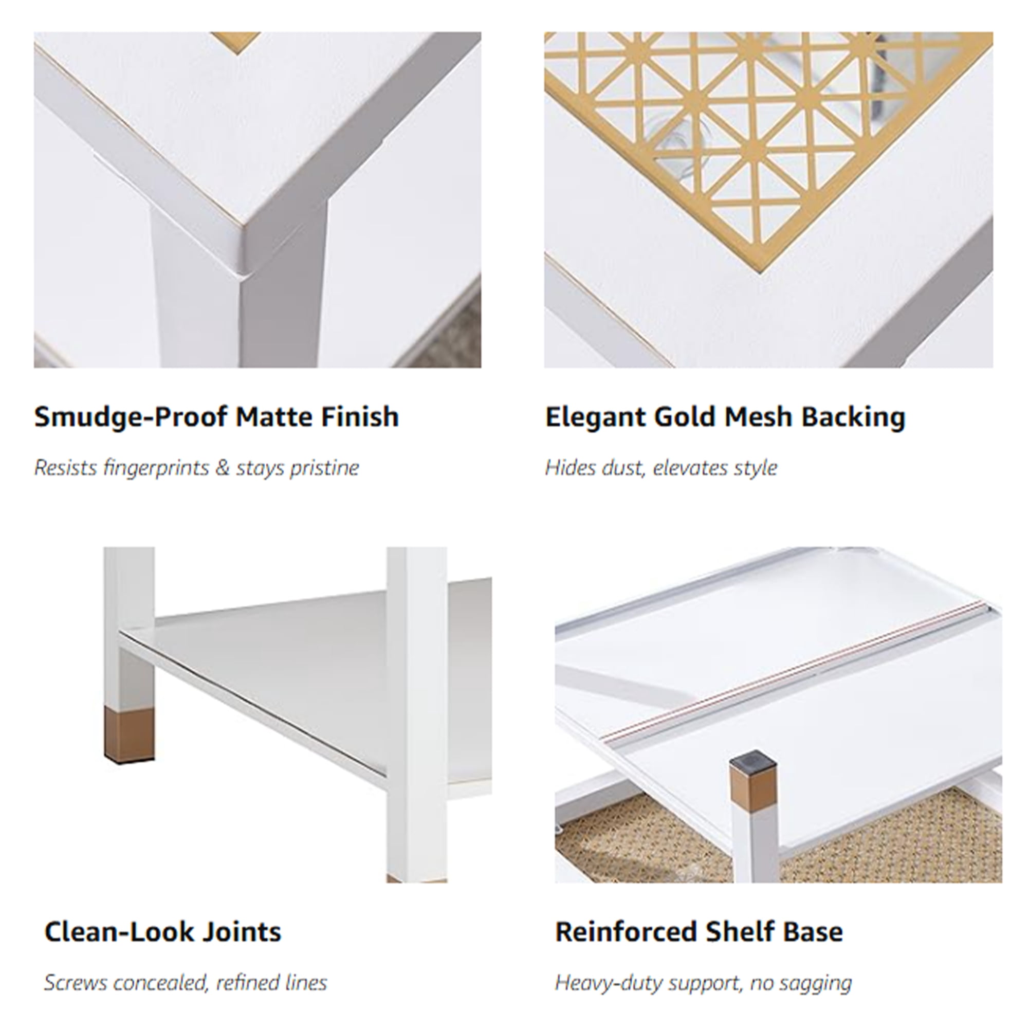 Leumius Modern Square Coffee Table, 27.6" Crisp Metal Frame, Luxe Gold Glass Top for Living Room Office White